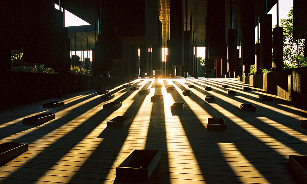 National Memorial for Peace and Justice - Corridor 2 (photo credit_ Equal Justice Initiative at sunset