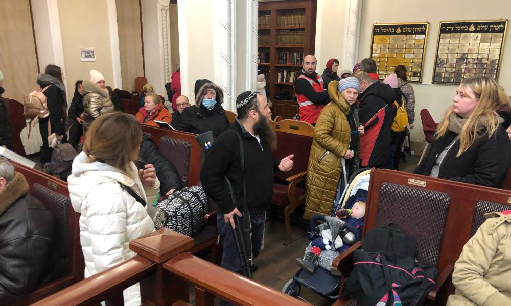 Jews gather in a synagogue in Kyiv