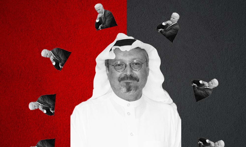 Murdered journalist Jamal Khashoggi surrounded by American President Joe Biden