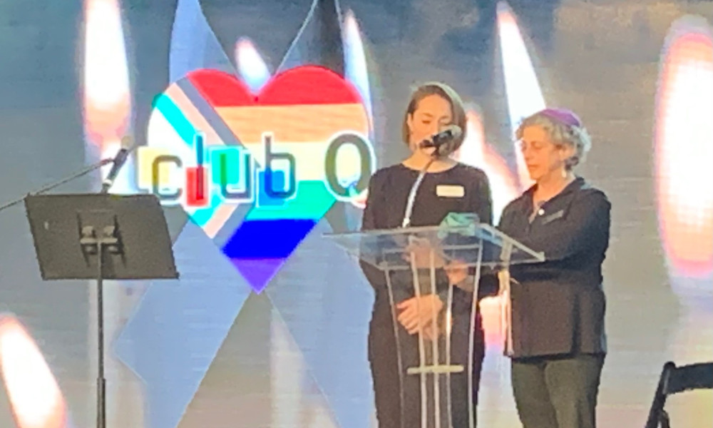 Rabbi Caryn Aviv at a vigil for the victims of the Club Q shooting in Colorado Springs.