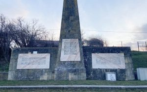 A stone momument to the Jews killed in the "Death Trains" at Podu Iloaiei, in Romania.