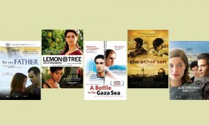 Posters for different films relating to the Israeli-Palestinain conflict