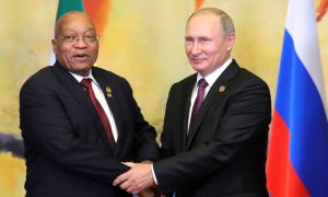 Russian President Vladimir Putin meeting with South African President Jacob Zuma on 4 September 2017