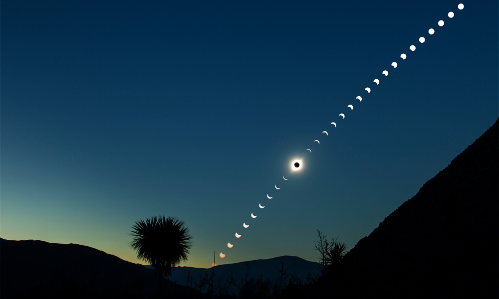 A picture that shows the progressive blocking of the sun over time