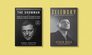 Volodymyr Zelensky on the cover of two books