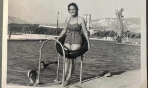Shifra Kaddish at the Kibbutz Ashdod Yaakov swimming pool. Photo courtesy of Mattan Berner-Kaddish. 