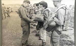 Shifra Kaddish in paratrooper training, preparing for her first jump. Photo courtesy of Mattan Berner-Kaddish. 