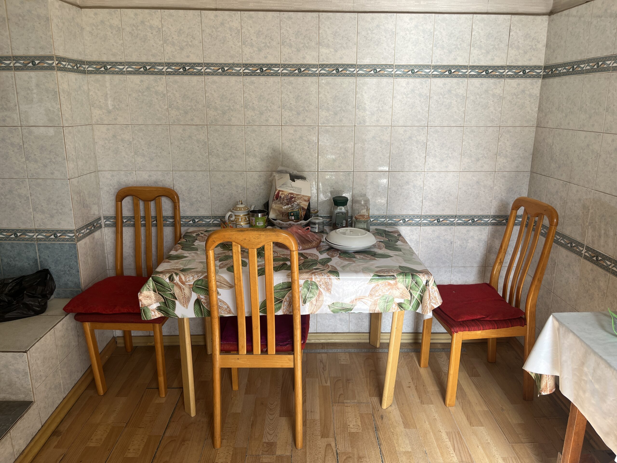 Bread and leftovers in the small kitchen in the new synagogue.