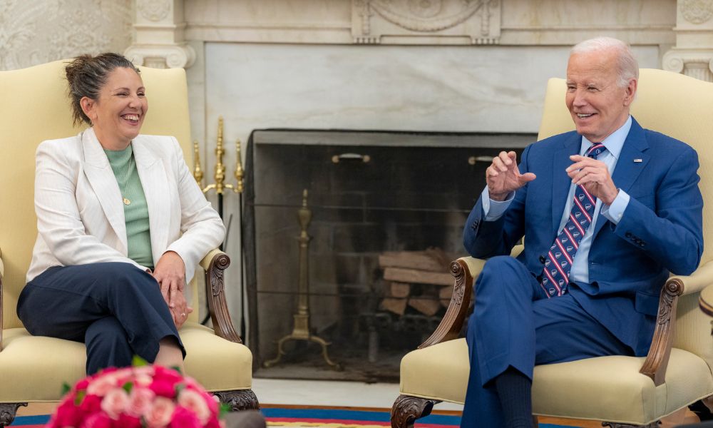 President Joe Biden meets with Liat Atzili, an Israeli-American who was freed in November after being held hostage by Hamas, Monday, July 8, 2024, in the Oval Office.