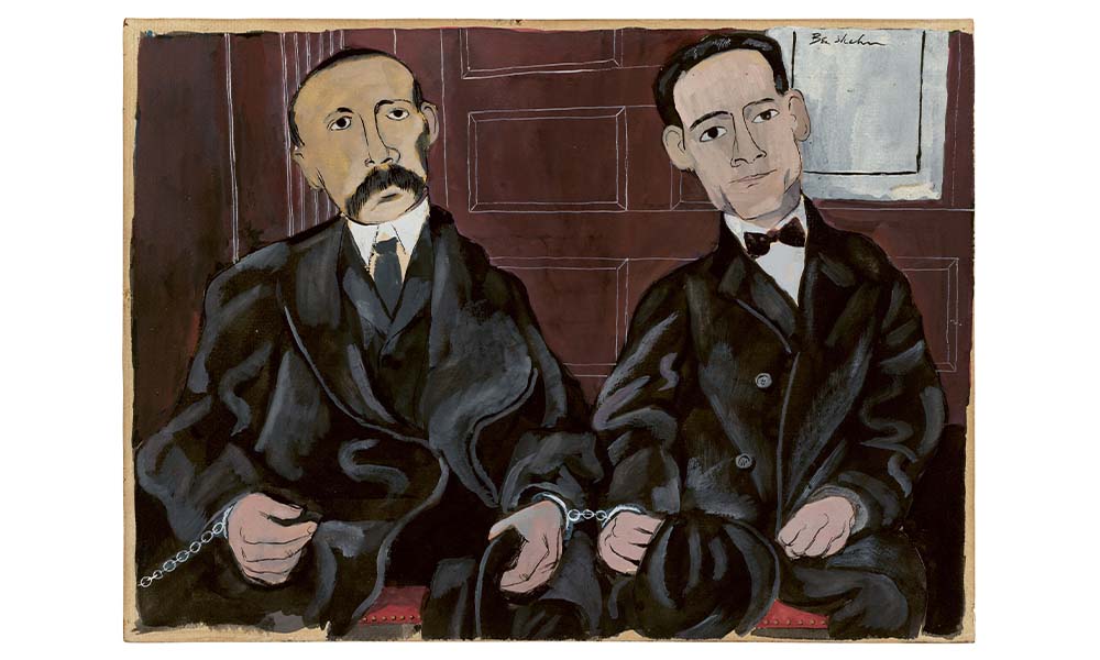 Bartolomeo Vanzetti and Nicola Sacco, 1931–32, gouache on paper on board, Museum of Modern Art; Gift of Abby Aldrich Rockefeller, 1935, 144.1935. © 2025 Estate of Ben Shahn / Licensed by VAGA at Artists Rights Society (ARS), NY.