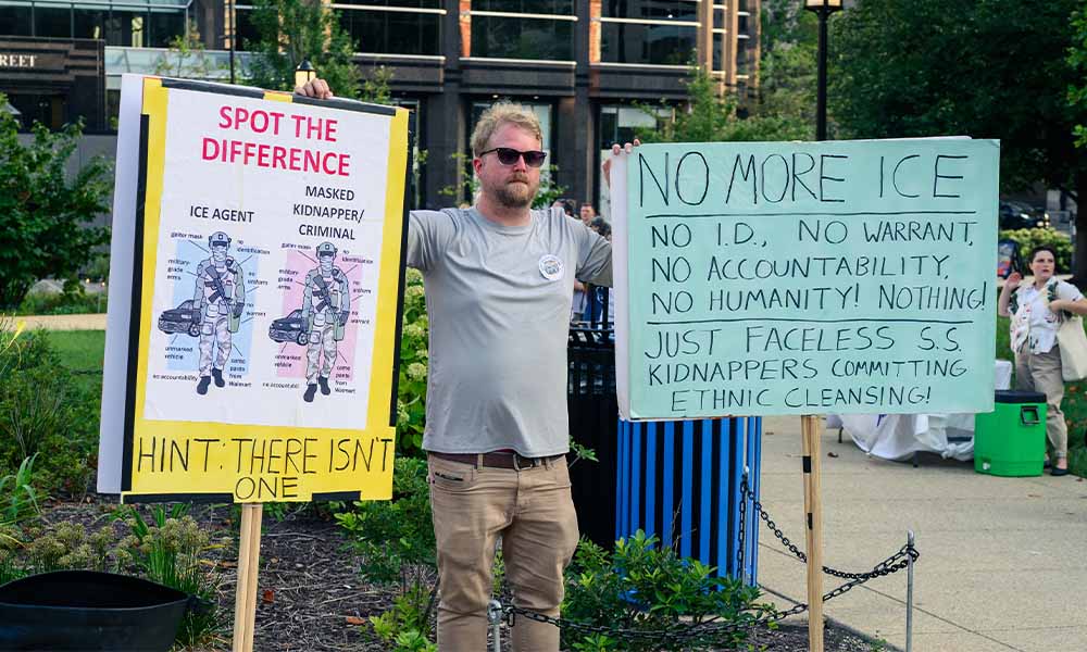 signs from "Good Trouble" protest, July 17, 2025